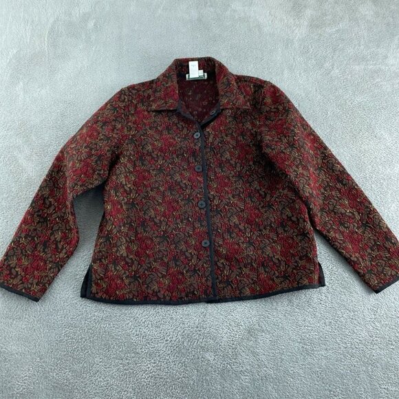 Coldwater Creek Womens Red Floral Lace Button-Up reversible Jacket Medium 0198 - Picture 1 of 9